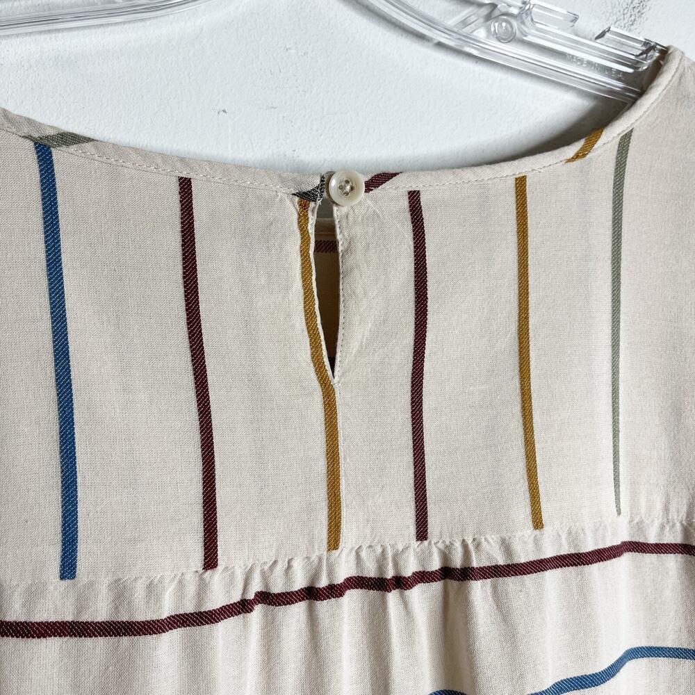 Christopher & Banks Womens Tunic Blouse L Multicolor Stripe Roll Tab Long Sleeve - Picture 8 of 11